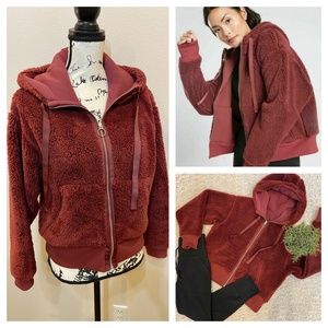 Athleta Sherpa Fleece Cozy Reversible Jacket Teddy Cropped Oversized Hoodie XS